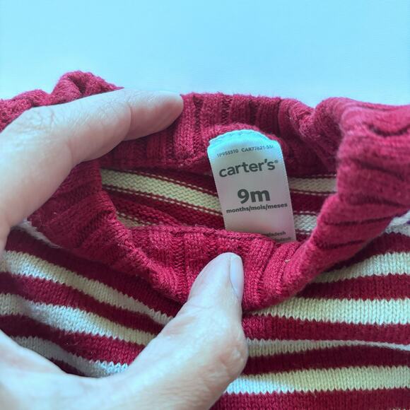 Carter's Boys 9 Month Red and White Striped Knit Outfit Sweater Pants Set - Picture 3 of 6